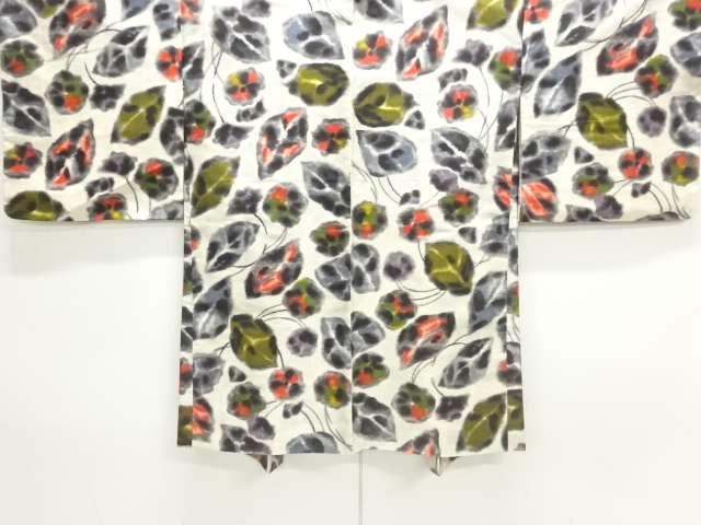 JAPANESE ANTIQUE HAORI / TAISHO ROMAN STYLE / SILK / MEISEN / WOVEN FLORAL PLANTS